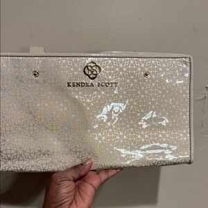 Kendra Scott Beige and Silver Patterned Cosmetics bag